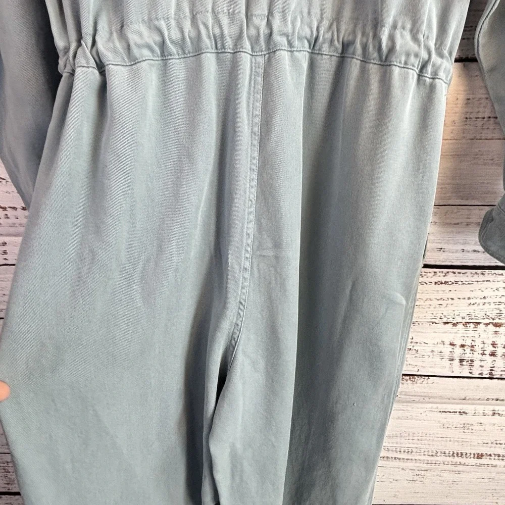 Vintage 90s Chambray Utility Jumpsuit L Cinched Waist Workwear Minimalist Button